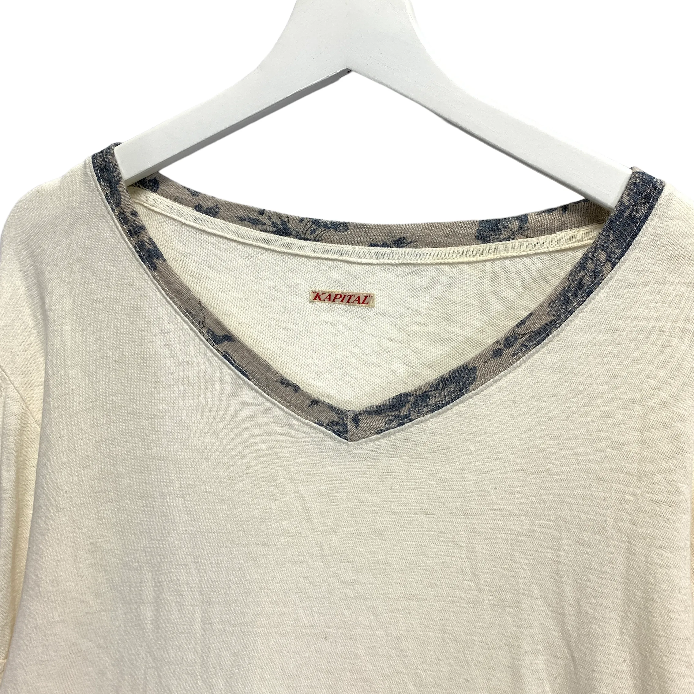 [2] Kapital Patchwork Sleeve V Neck L/S T Shirt Tee