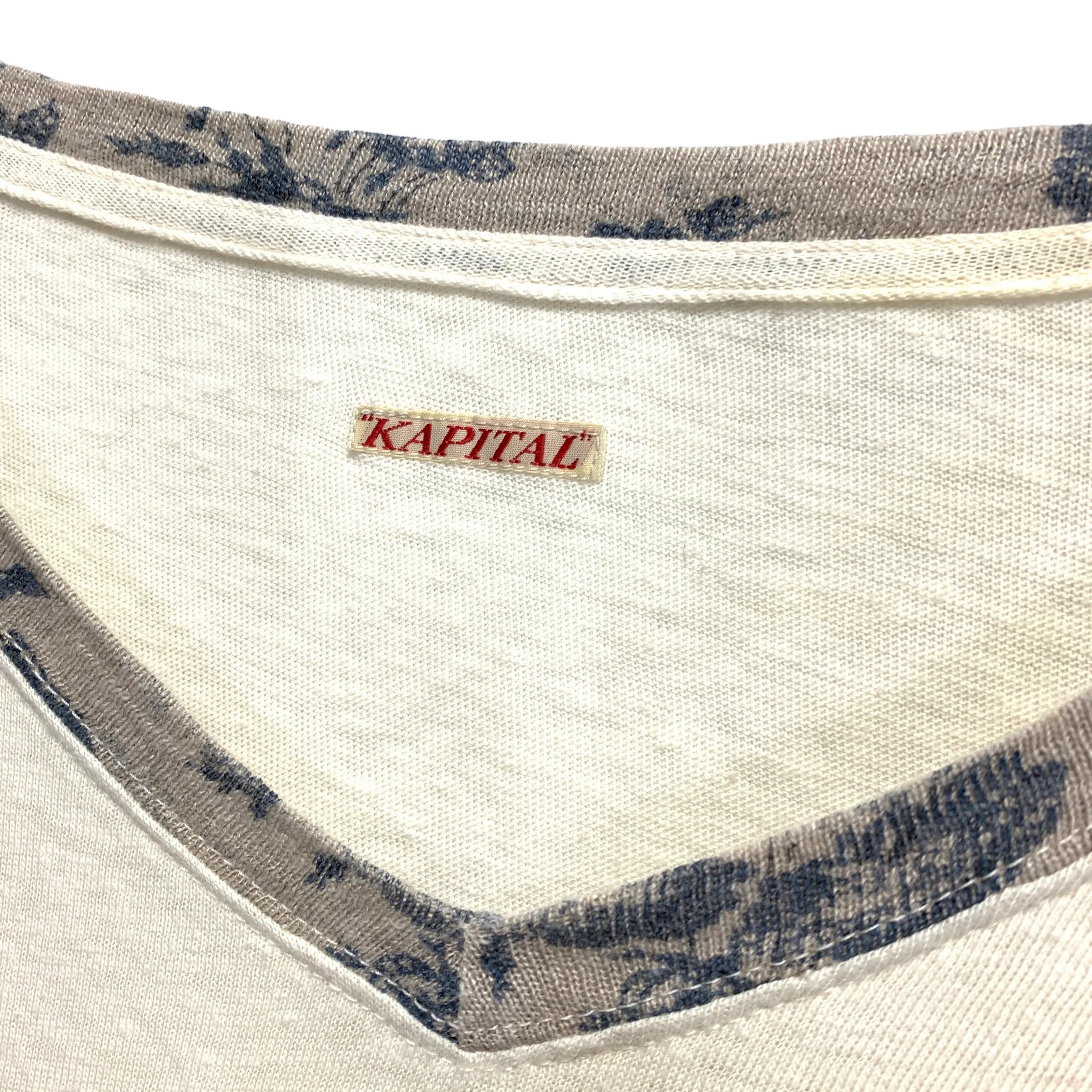 [2] Kapital Patchwork Sleeve V Neck L/S T Shirt Tee