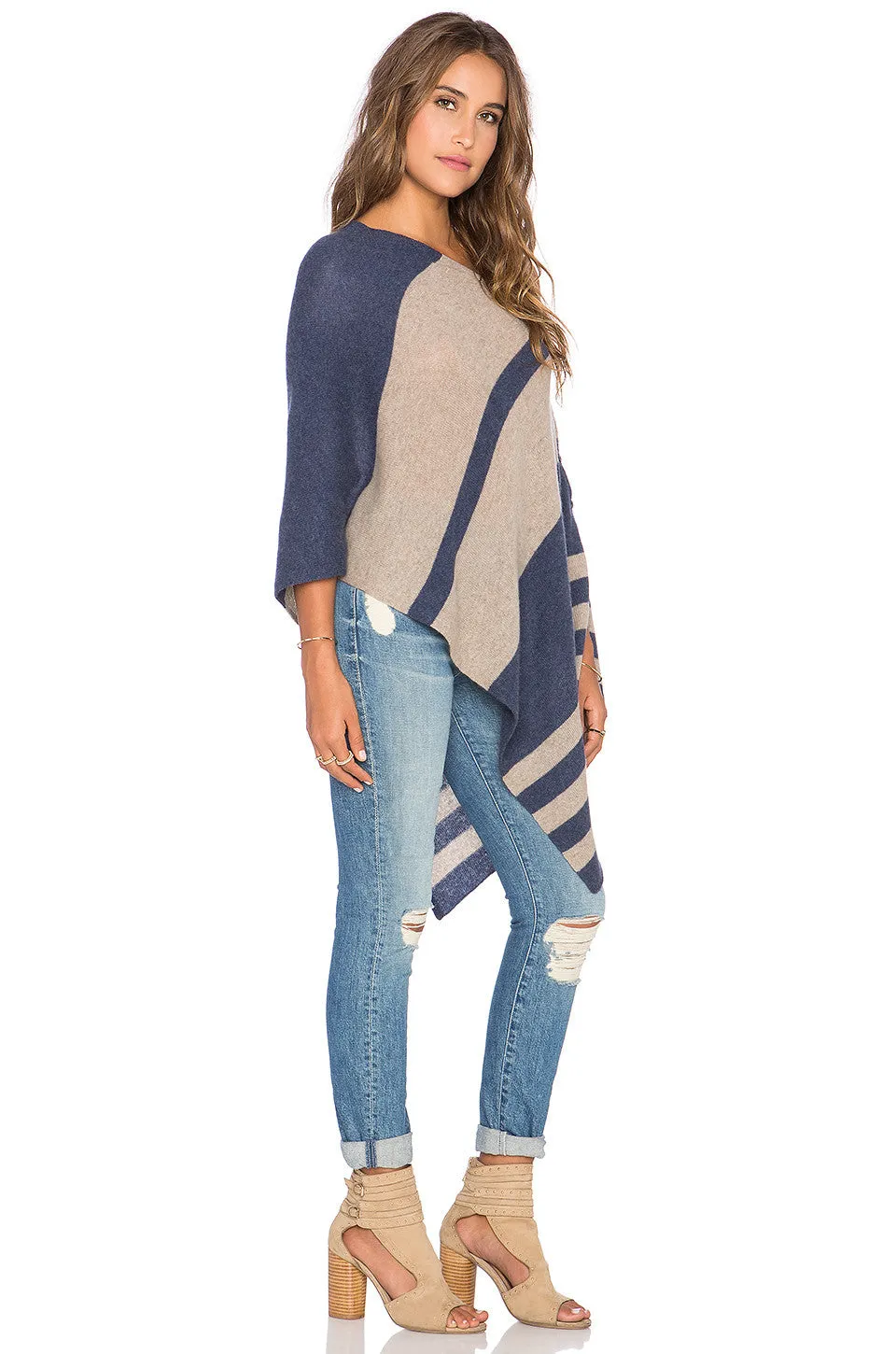 27 Miles Malibu Chumash Stripe Cashmere Poncho | Night/Oatmeal | One Size