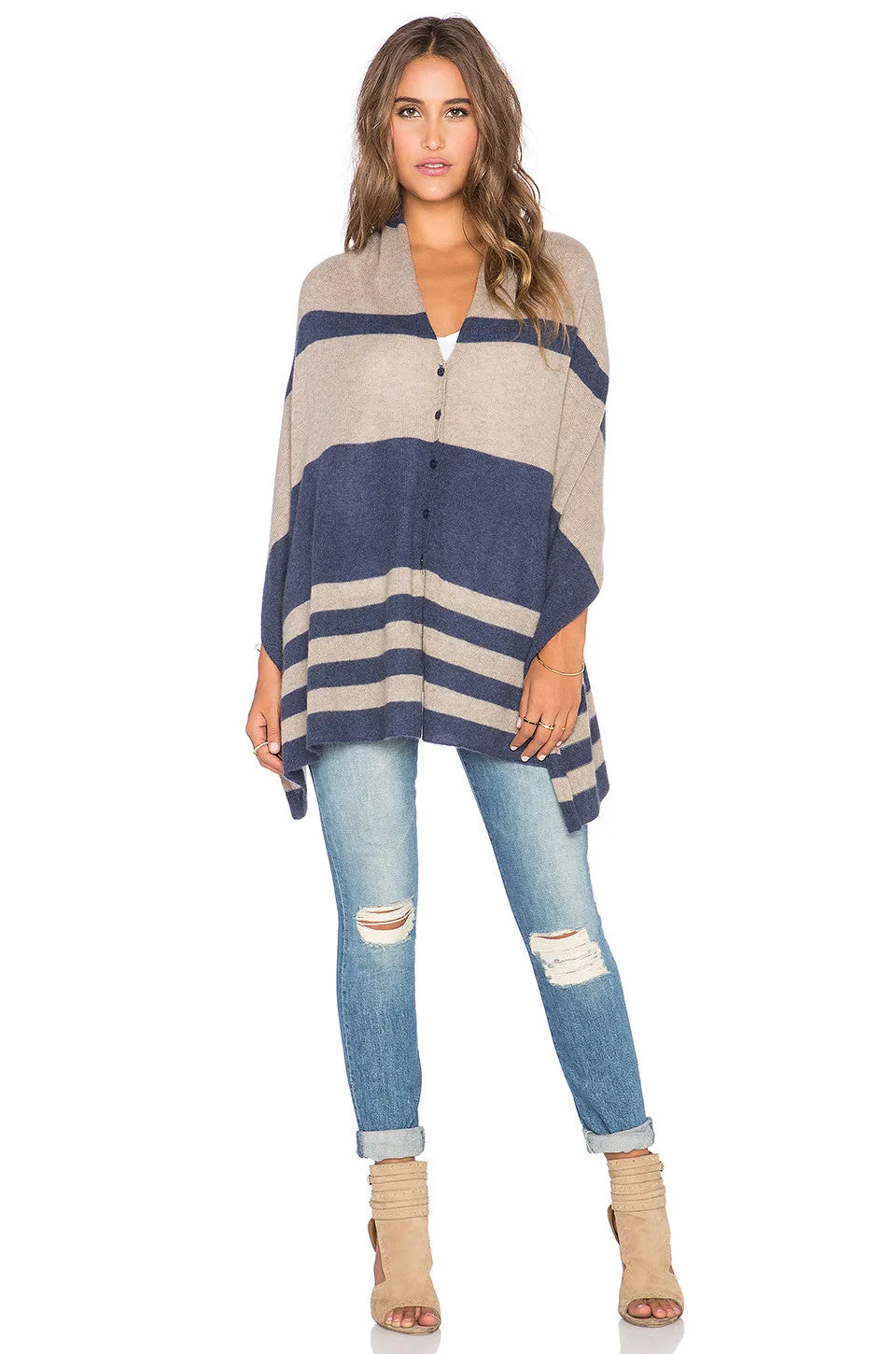 27 Miles Malibu Chumash Stripe Cashmere Poncho | Night/Oatmeal | One Size