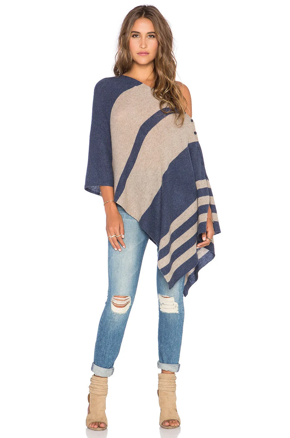 27 Miles Malibu Chumash Stripe Cashmere Poncho | Night/Oatmeal | One Size