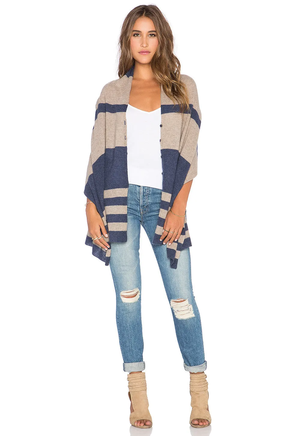 27 Miles Malibu Chumash Stripe Cashmere Poncho | Night/Oatmeal | One Size