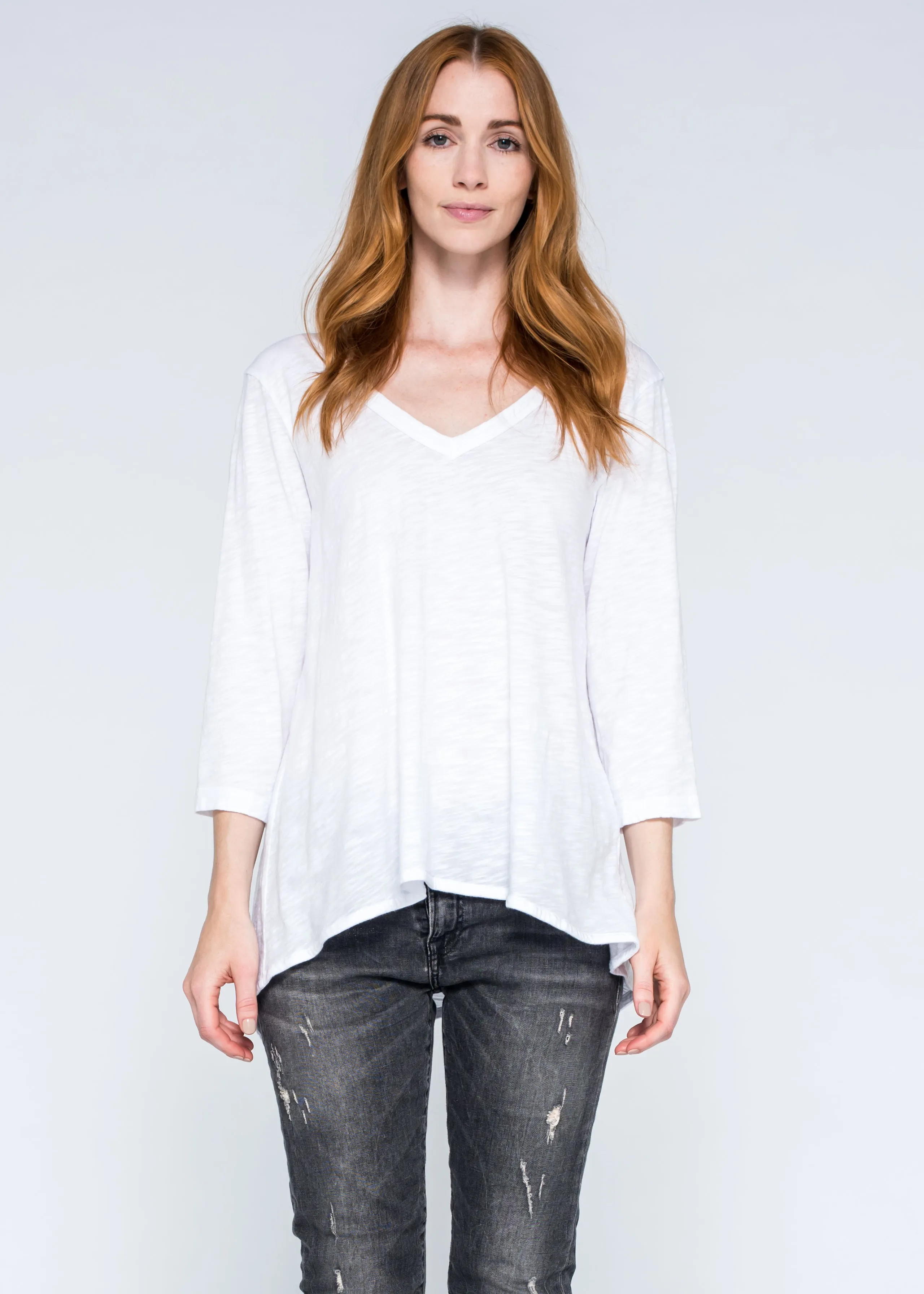 3/4 Sexy Deep V Neck Shrunken Boyfriend Top