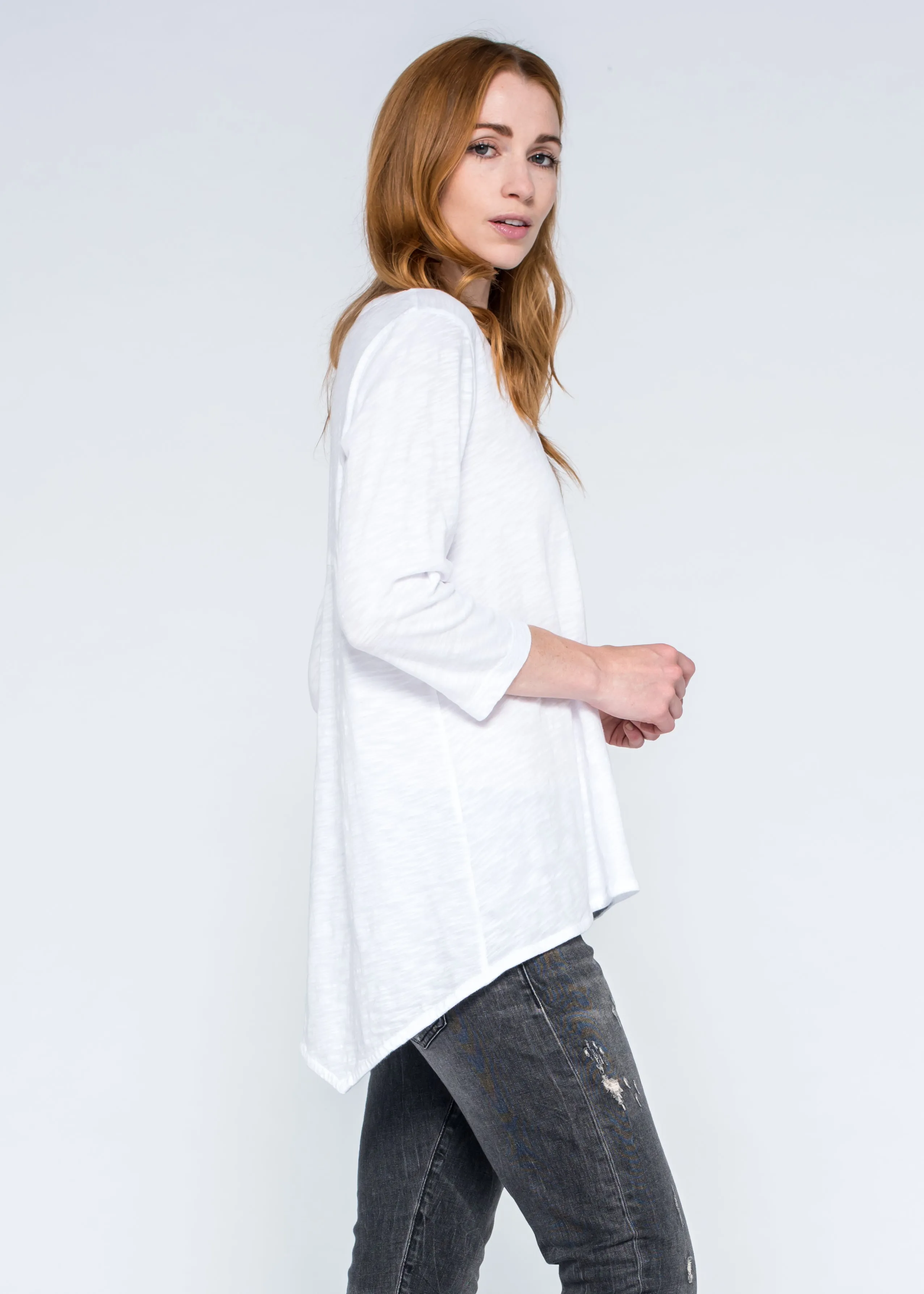 3/4 Sexy Deep V Neck Shrunken Boyfriend Top