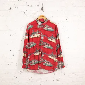 90s Cars Festive Pattern Shirt - Red - XL