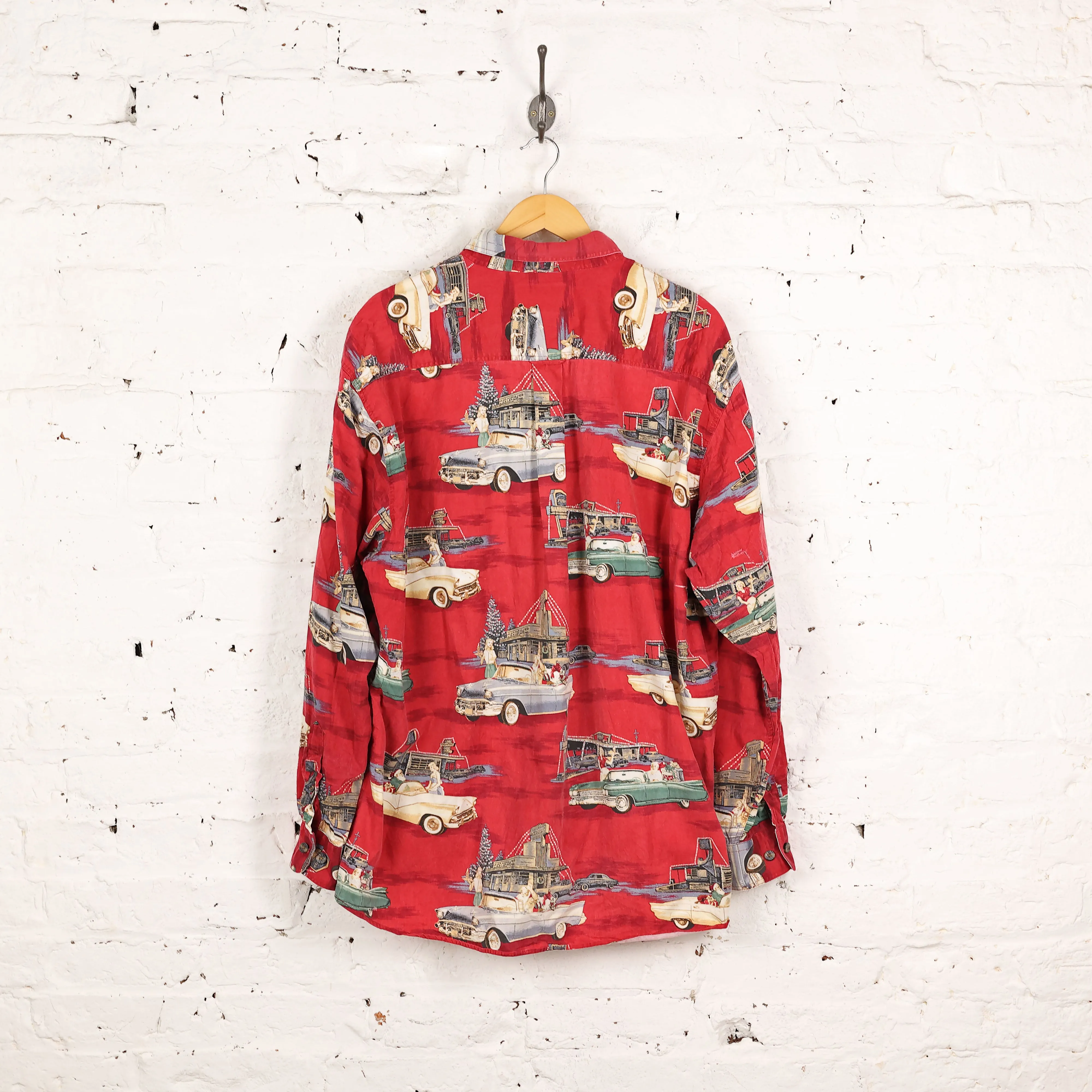 90s Cars Festive Pattern Shirt - Red - XL