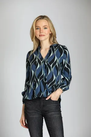 Abstract Ribbon Print Crossover Top With Tassel