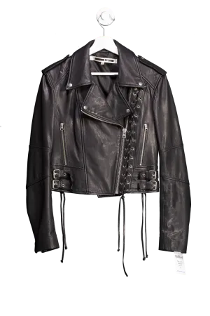 Alexander McQueen Black Lace Up Leather Biker Jacket UK 10