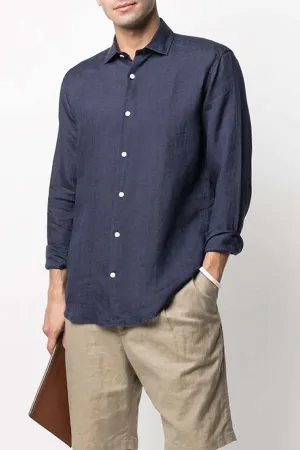 Antonio Linen Shirt in Midnight Blue