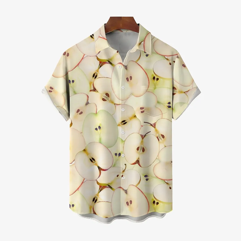 Apple Cutaway Print Casual Oversized Short Sleeve Shirt 2407003659