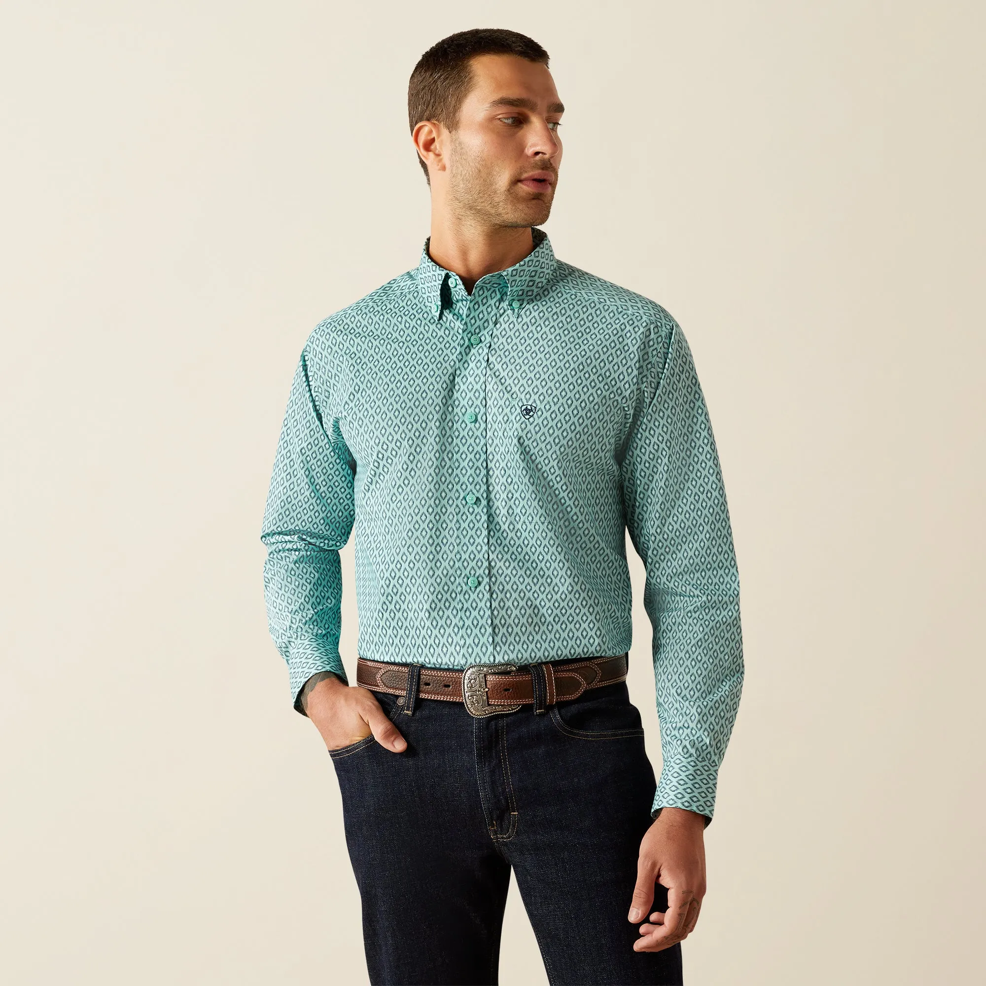 Ariat Canyon Classic Fit Mint Diamond Print Button-Down Shirt for Men