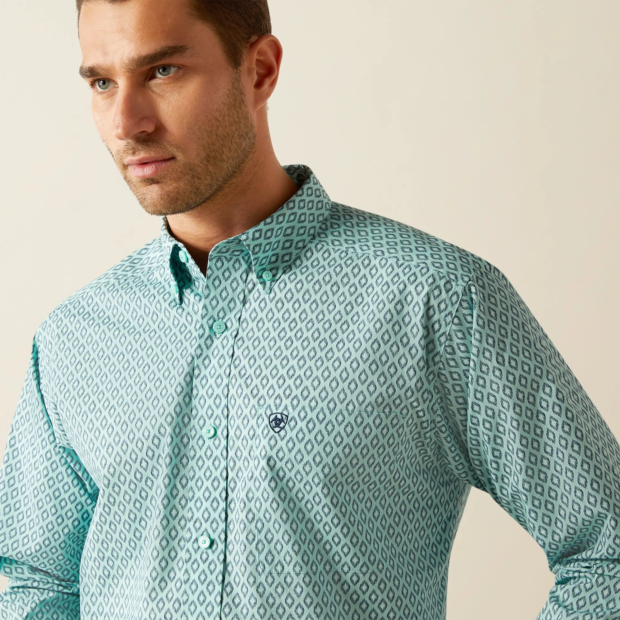 Ariat Canyon Classic Fit Mint Diamond Print Button-Down Shirt for Men