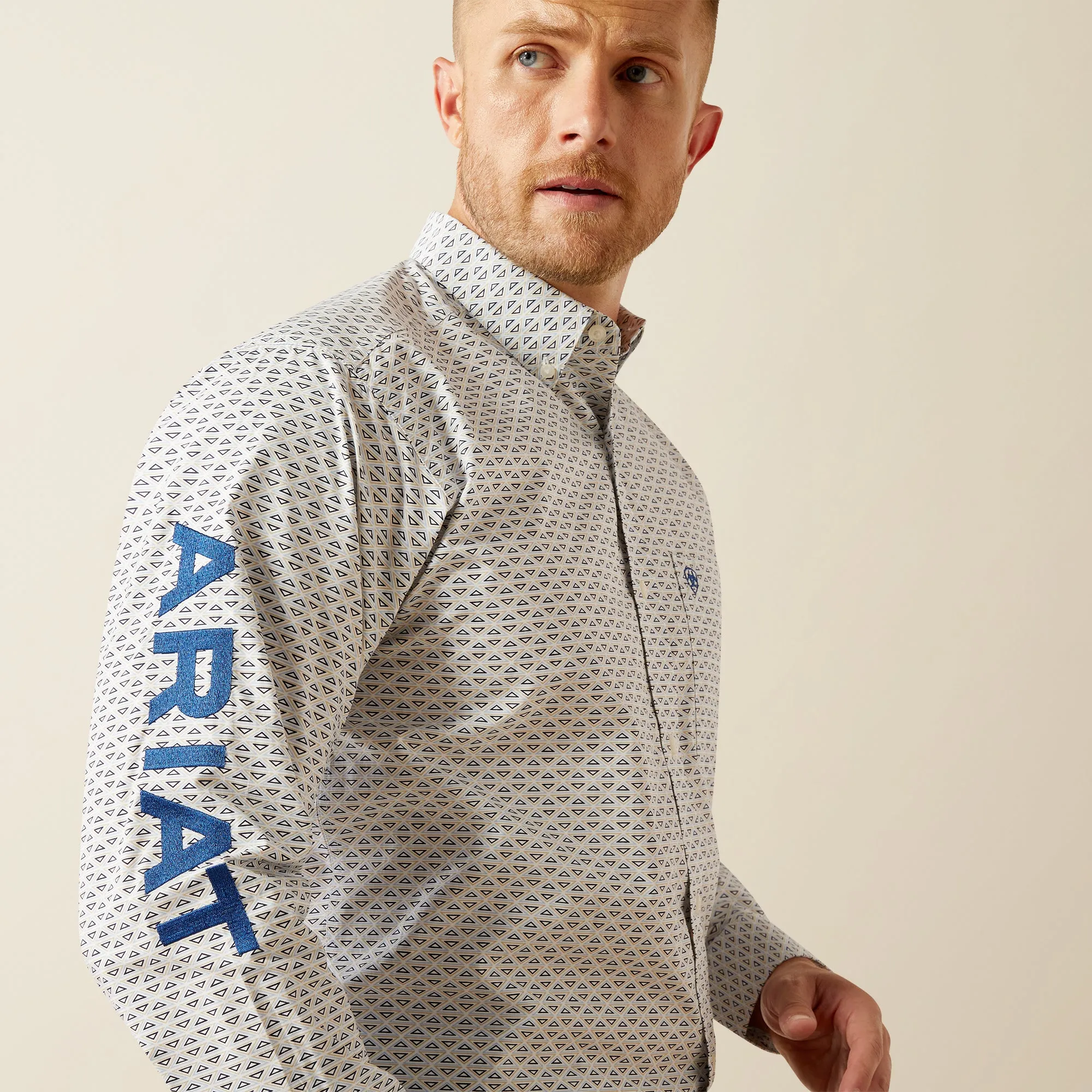 Ariat Team Drew Classic Fit Blue/White Print Button-Down Shirt for Men