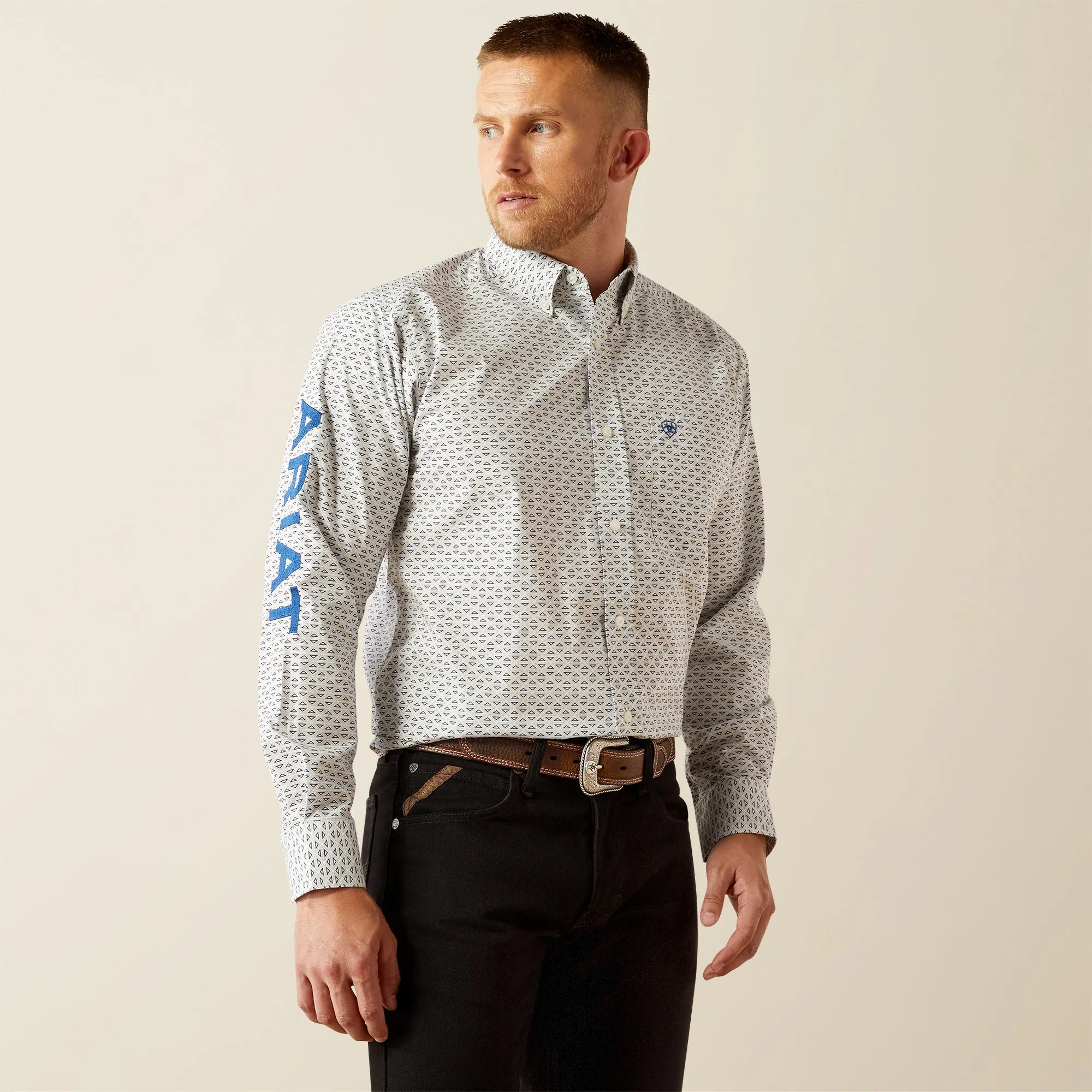 Ariat Team Drew Classic Fit Blue/White Print Button-Down Shirt for Men