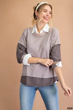 Ash   Taupe Crew Neck Mix   Match Long Sleeve Top
