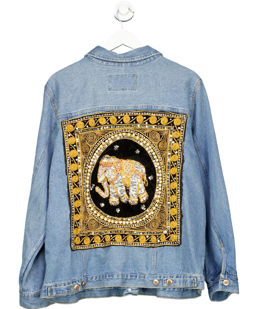 Avenue Blues Blue Vintage Denim Jacket 100% Cotton With Elephant Embellishment UK L