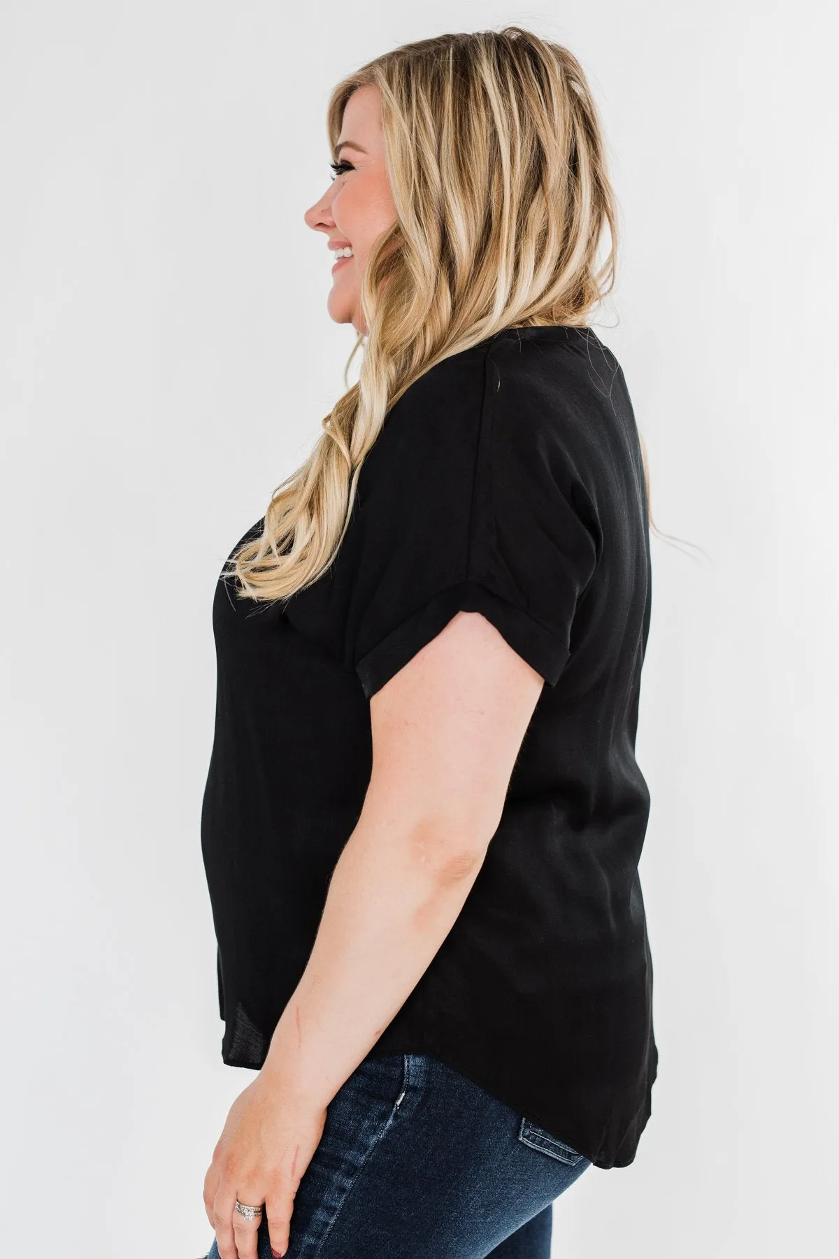 Basic Beauty V-Neck Short Sleeve Top- Black