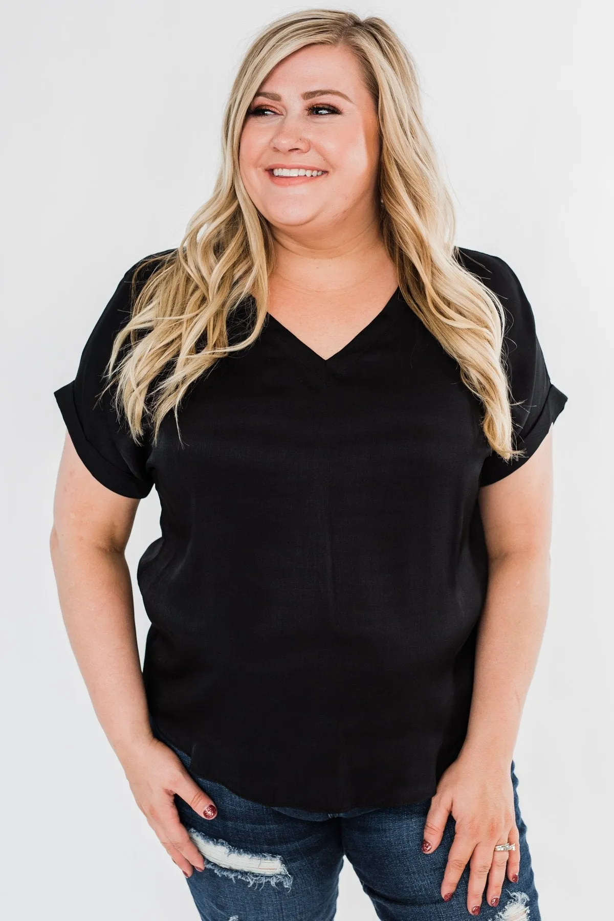 Basic Beauty V-Neck Short Sleeve Top- Black