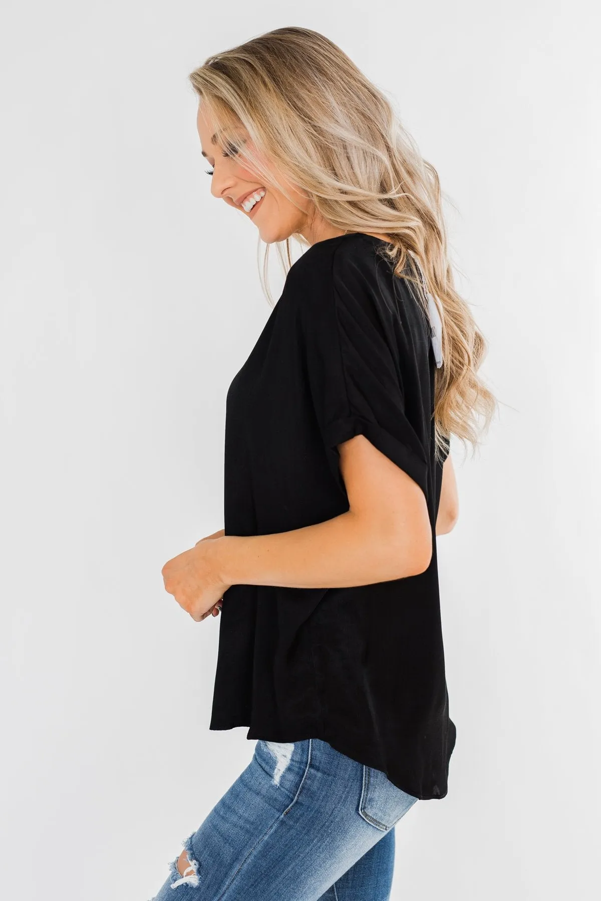 Basic Beauty V-Neck Short Sleeve Top- Black