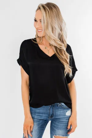 Basic Beauty V-Neck Short Sleeve Top- Black