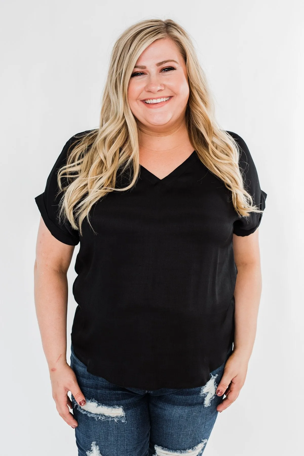 Basic Beauty V-Neck Short Sleeve Top- Black