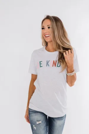Be Kind With A Heart Graphic Tee- Heather Grey