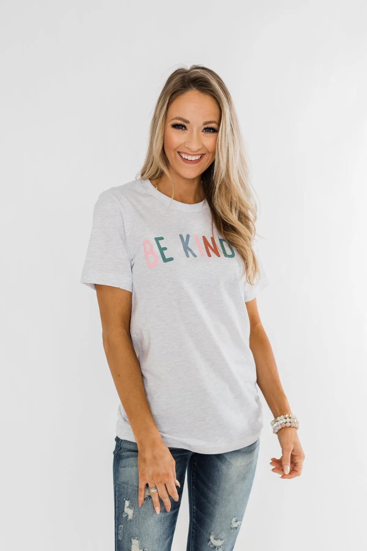 Be Kind With A Heart Graphic Tee- Heather Grey