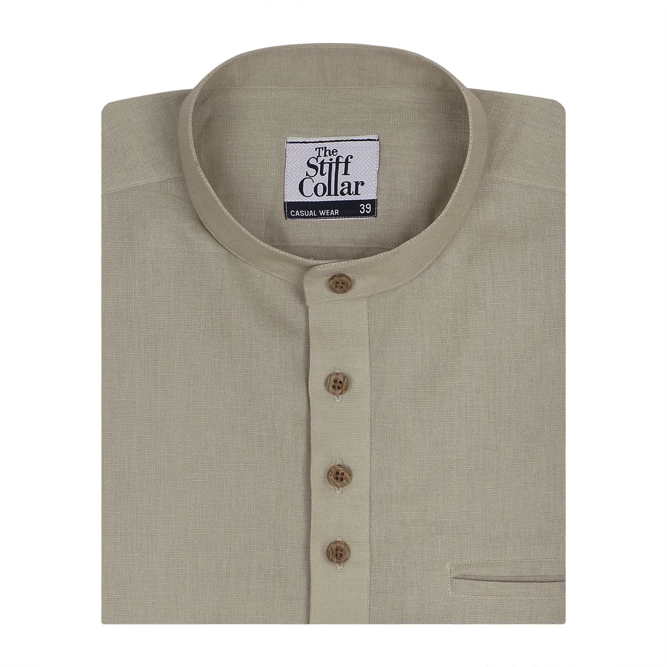 Beige Rolled-up Sleeve Short Kurta