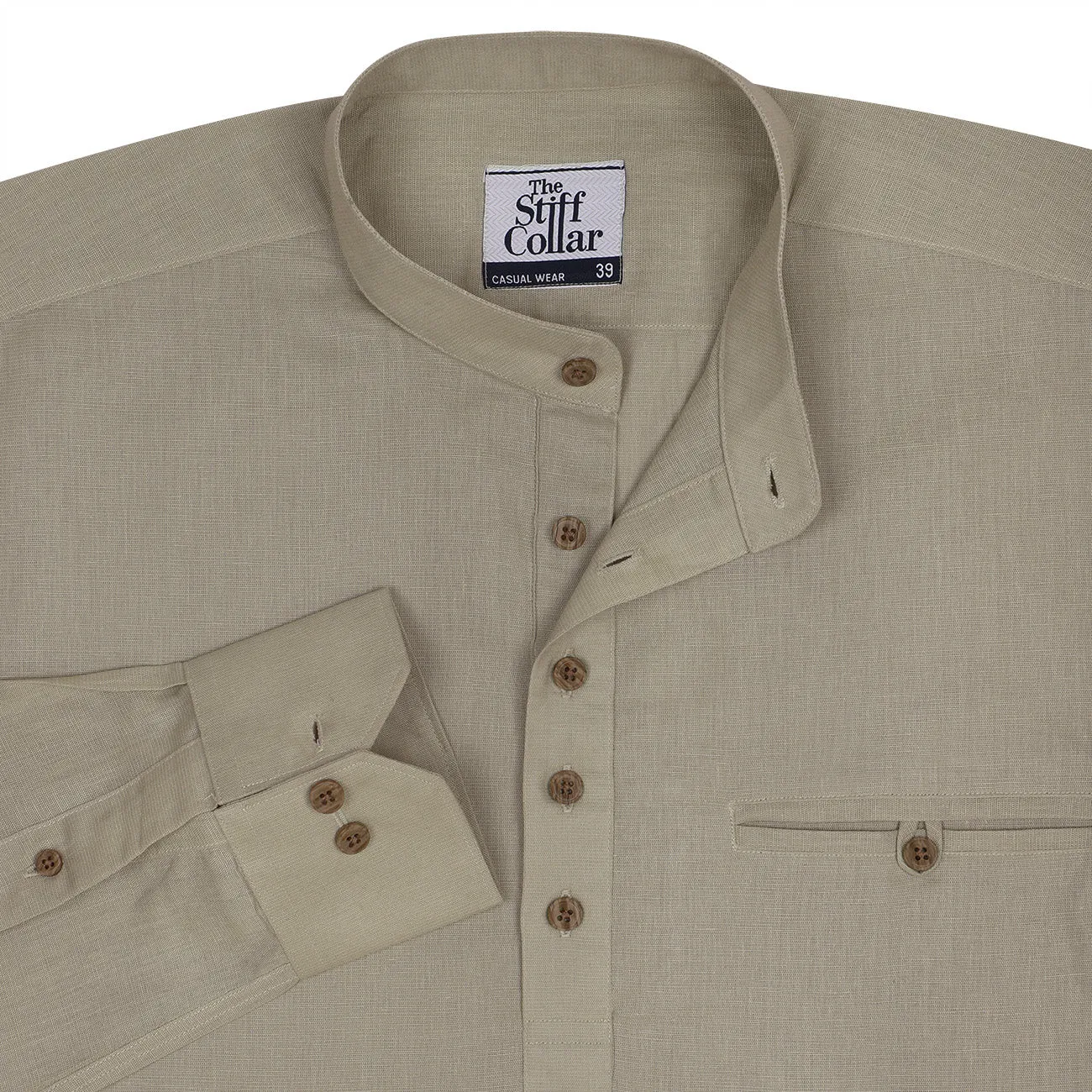 Beige Rolled-up Sleeve Short Kurta