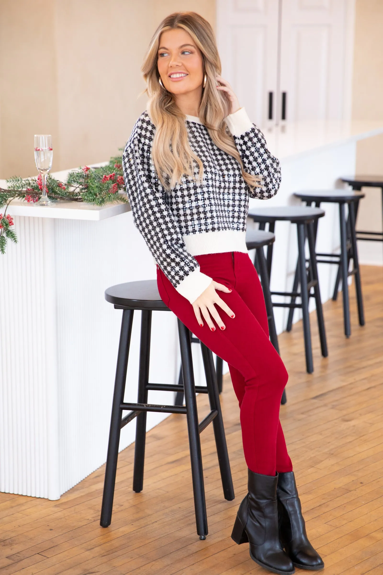 Black and Ivory Houndstooth Sweater