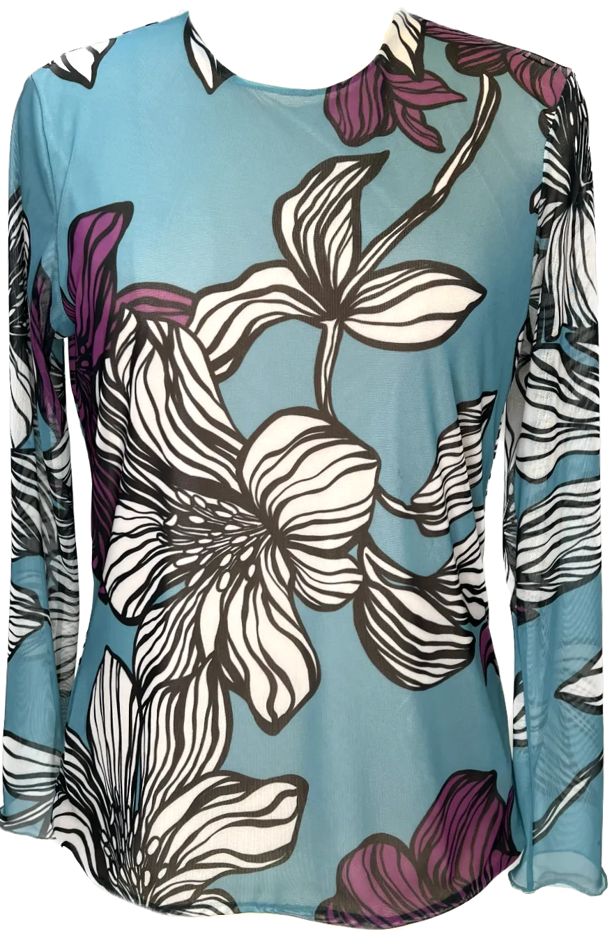 Black Flower Crew Neck Top