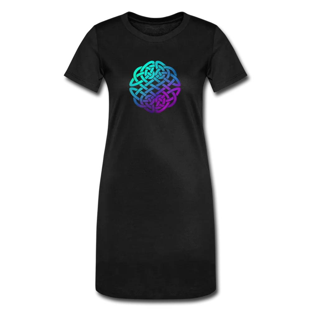 Black Women's T-Shirt Dress With Colorful Ombre Celtic Knot Design