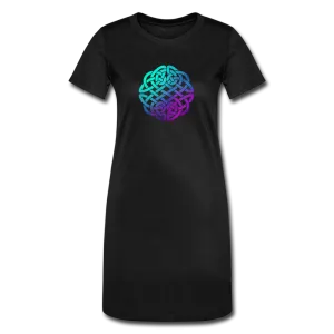 Black Women's T-Shirt Dress With Colorful Ombre Celtic Knot Design
