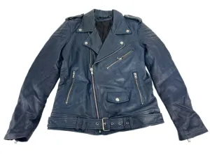 BLK DNM Men's Blue Moto Leather Jacket 8 NWT