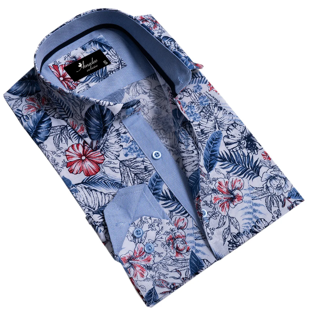 Blue Mens Slim Fit Designer Dress Shirt - tailored Cotton Shirts for Work and Casual Wear