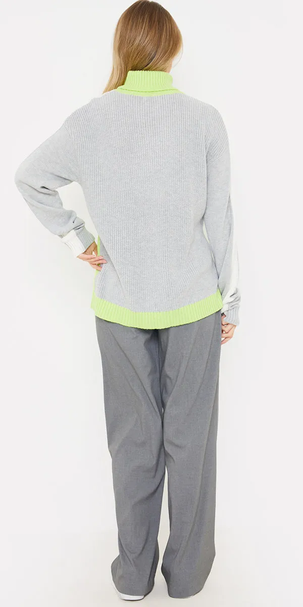 Brodie Cashmere Stripe Up Roll Neck Sweater