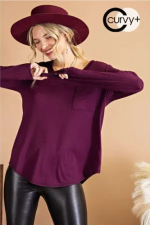 Burgundy V Neck Pocket with Contrast Stitch
