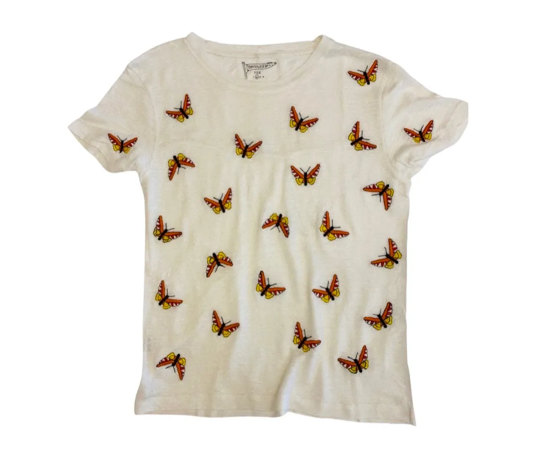 BUTTERFLIES LINEN TEE | BONE