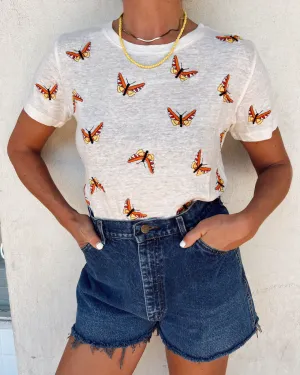 BUTTERFLIES LINEN TEE | BONE