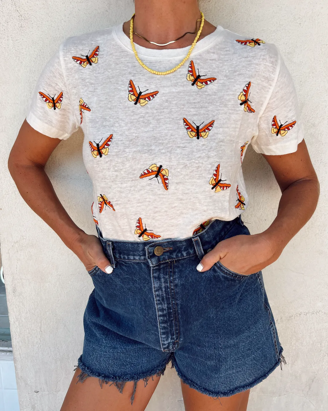 BUTTERFLIES LINEN TEE | BONE