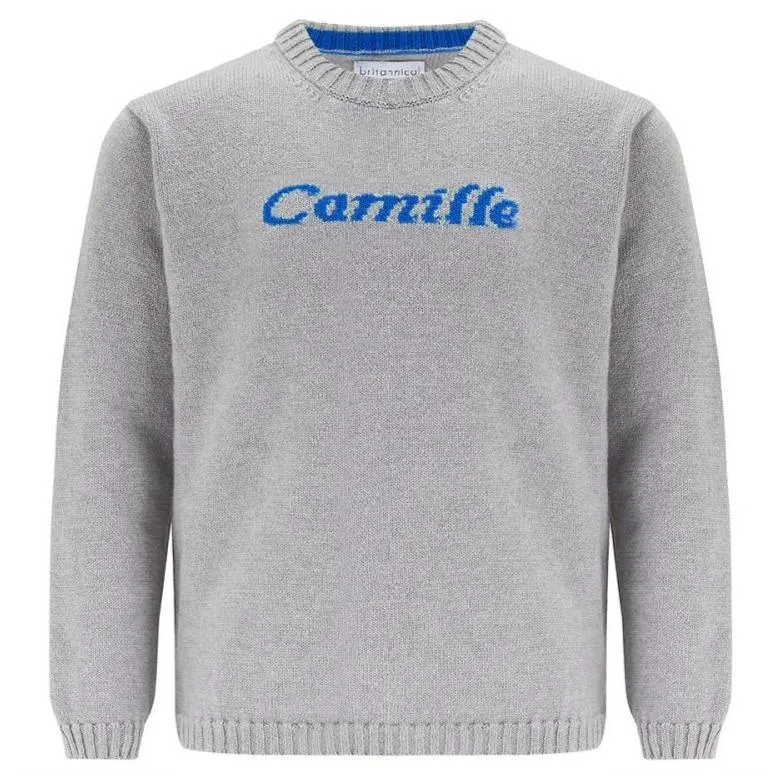 Camden Personalised Cashmere Baby Sweater - London Grey & Navy