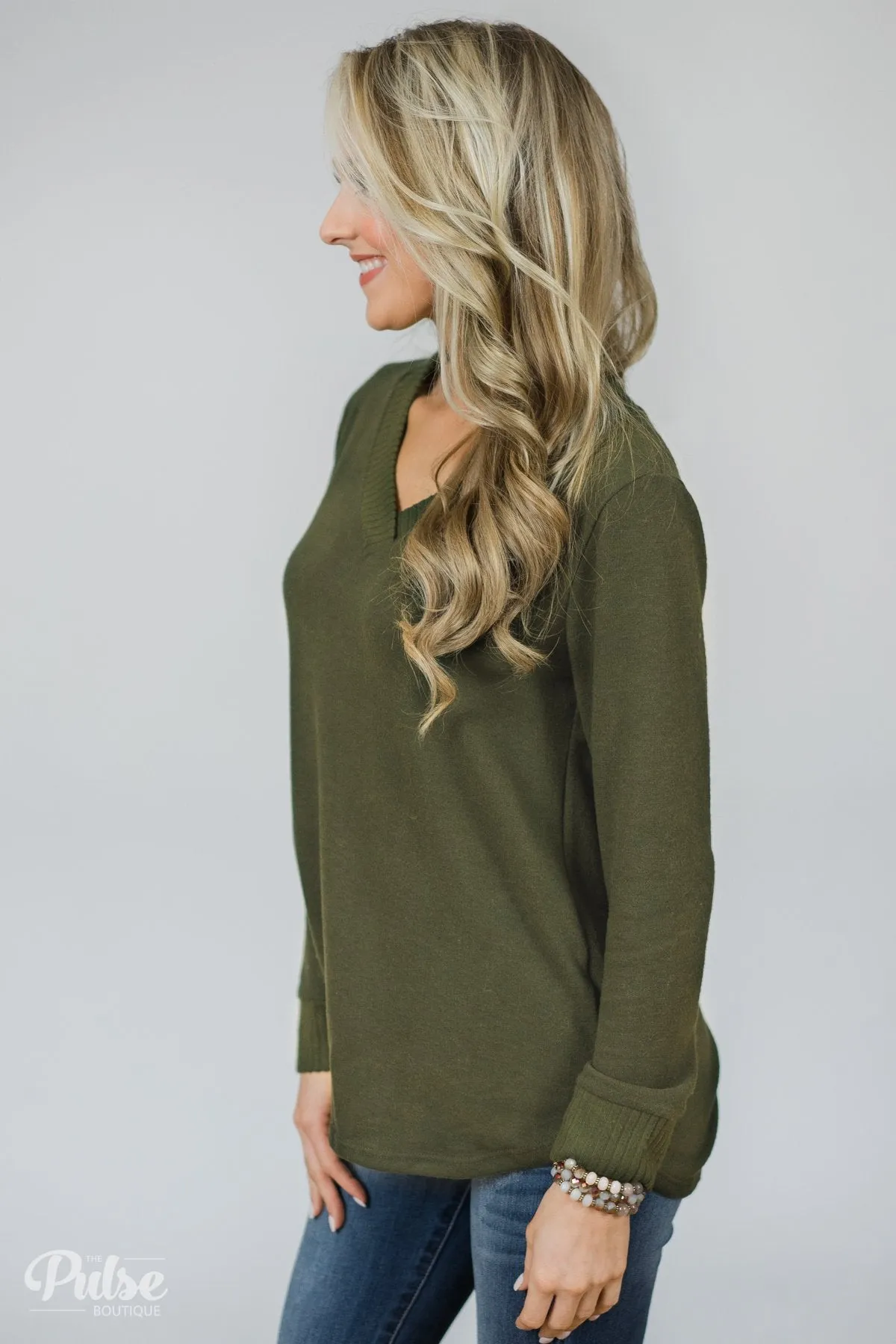 Can't Forget You V-Neck Top- Olive