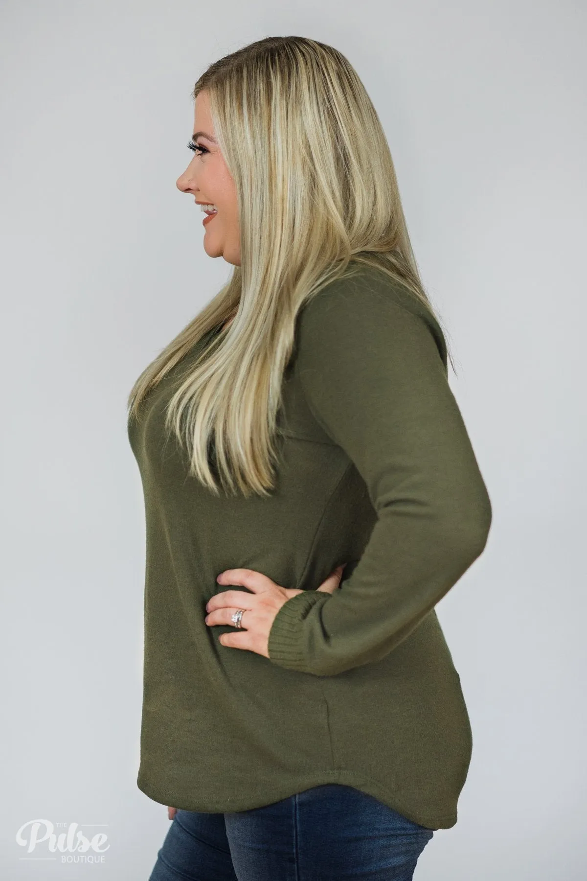 Can't Forget You V-Neck Top- Olive
