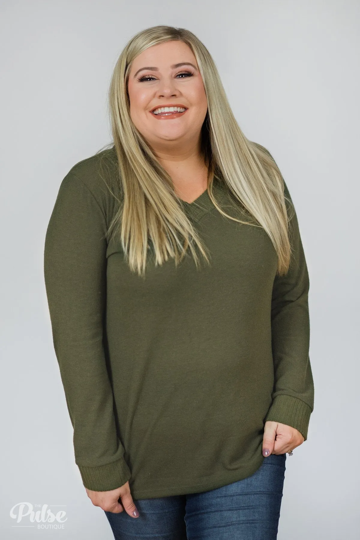 Can't Forget You V-Neck Top- Olive