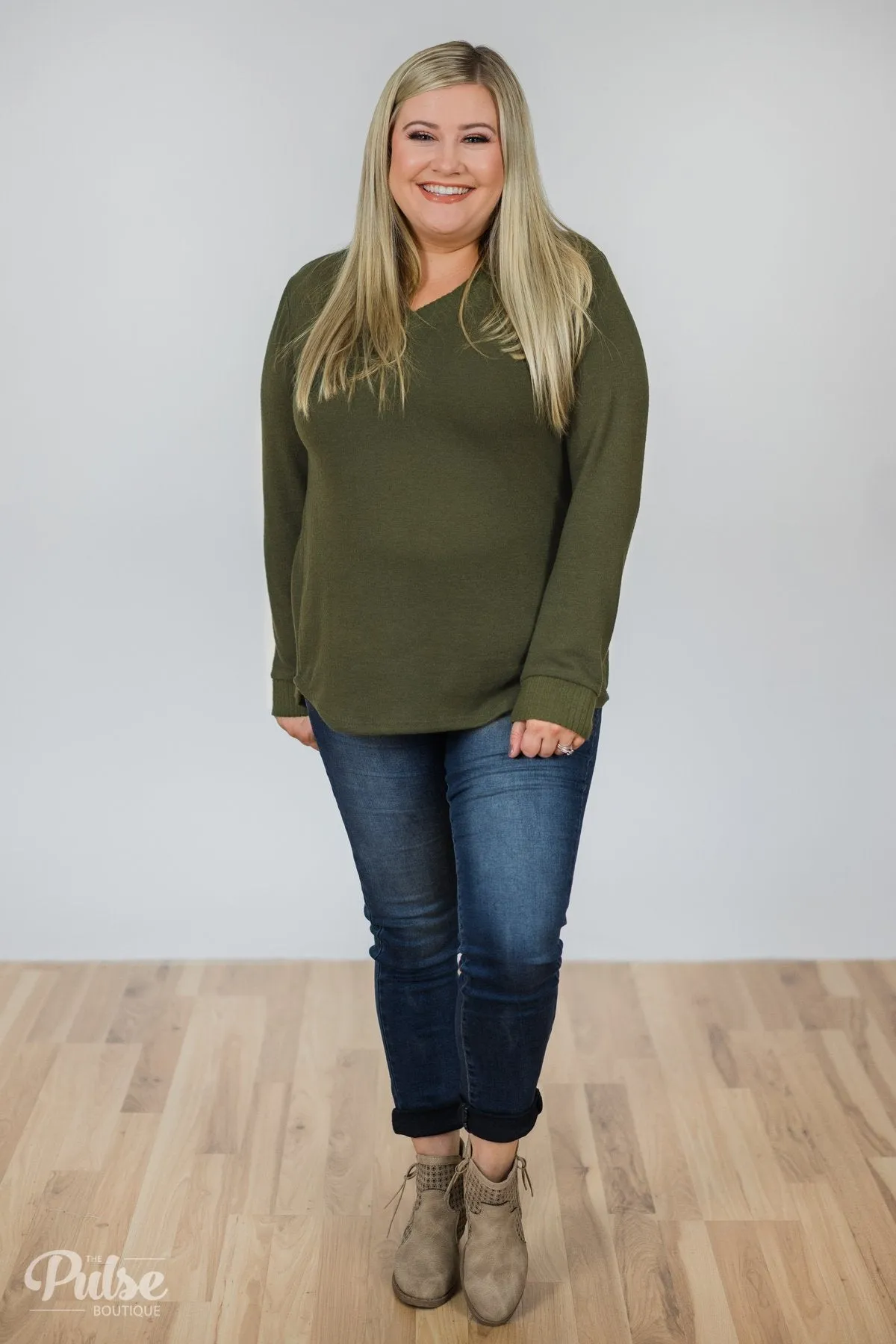 Can't Forget You V-Neck Top- Olive