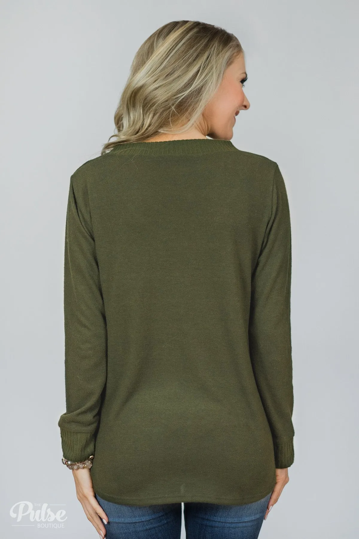 Can't Forget You V-Neck Top- Olive