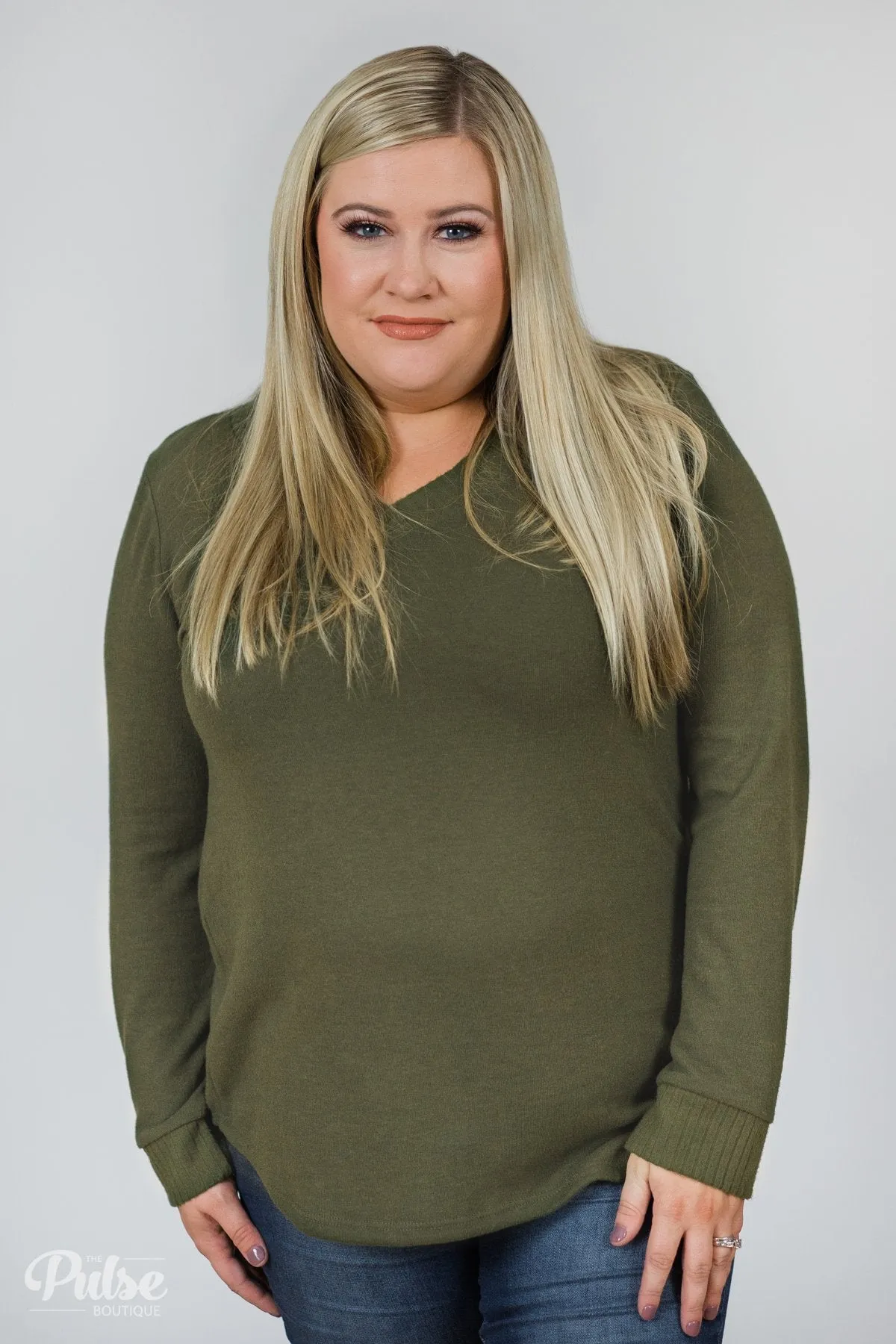 Can't Forget You V-Neck Top- Olive