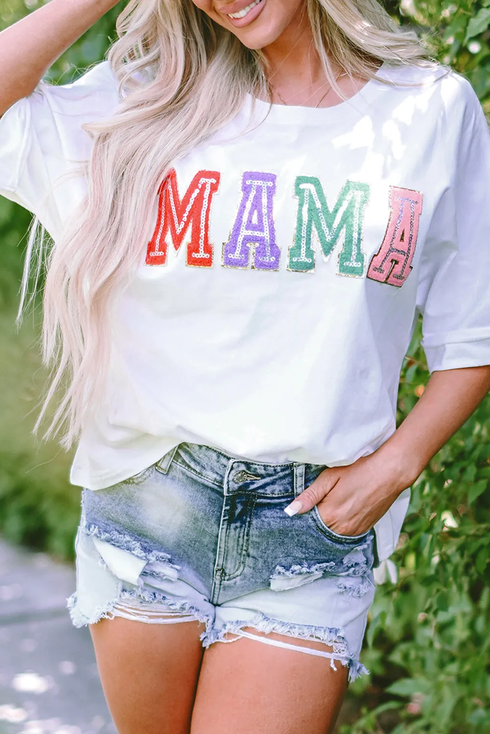 Chenille Patched Crew Neck T Shirt