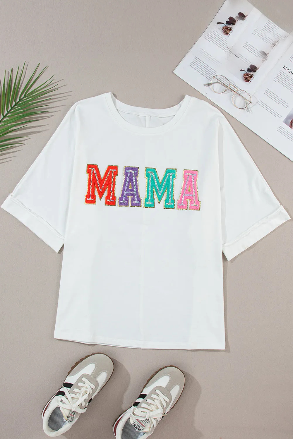 Chenille Patched Crew Neck T Shirt