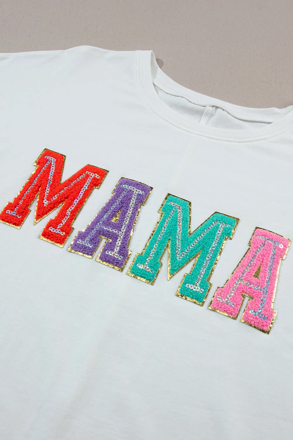 Chenille Patched Crew Neck T Shirt